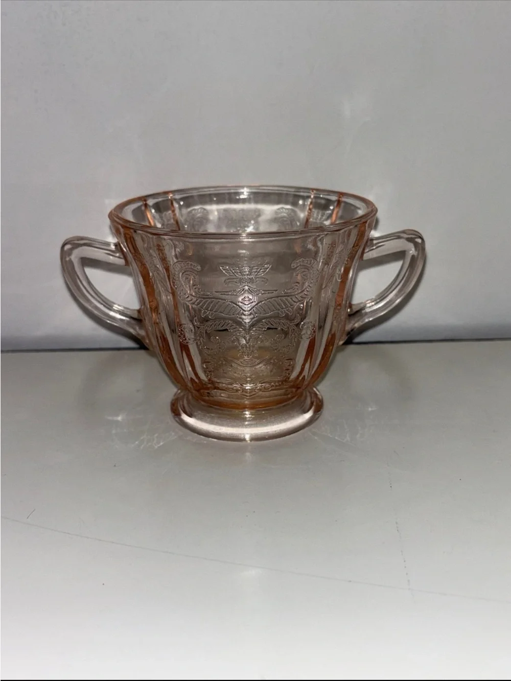 Pink depression glass Madrid pattern sugar cup